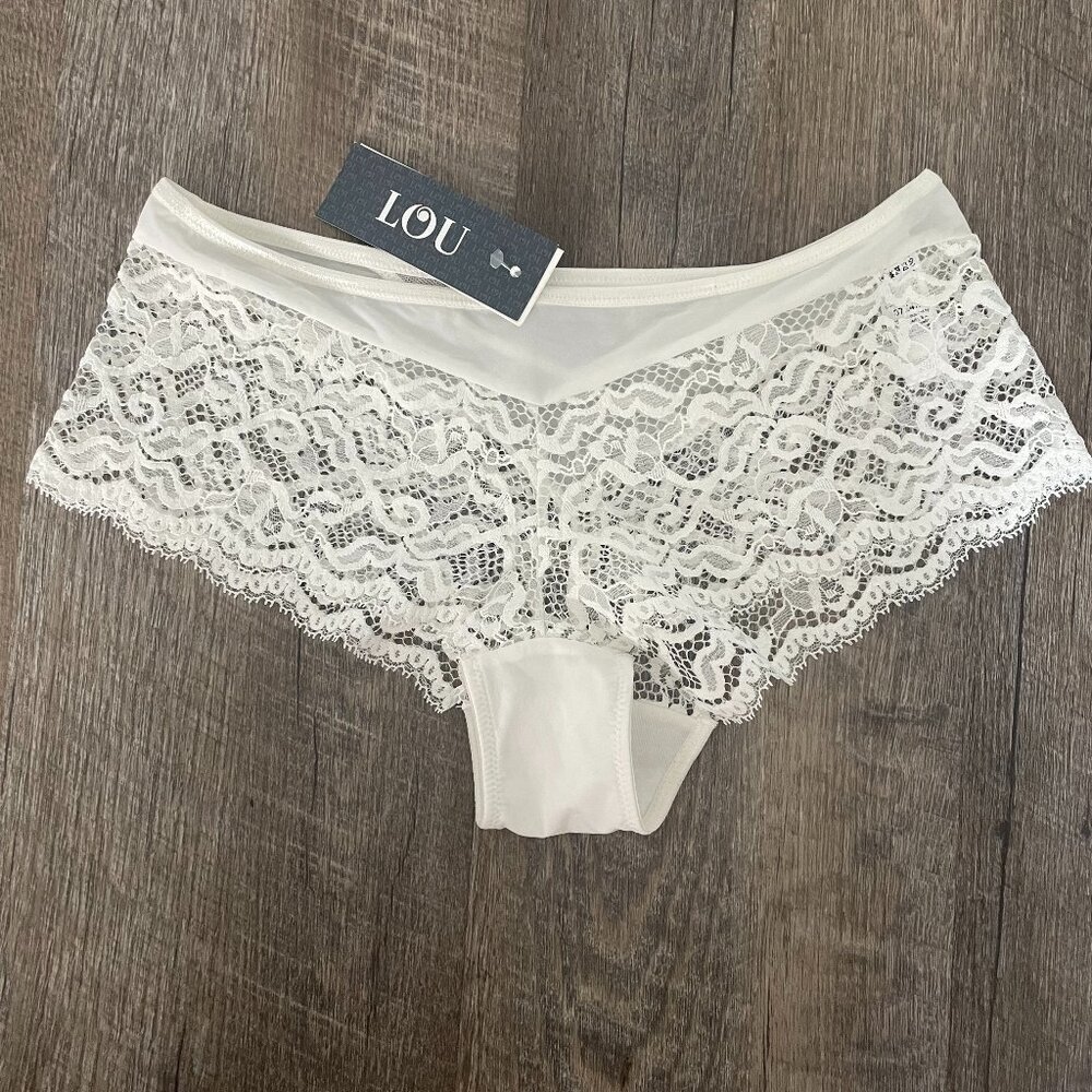 Lou Belle De Lou Hipster Sheer Lace Panty in White Size Small NWT